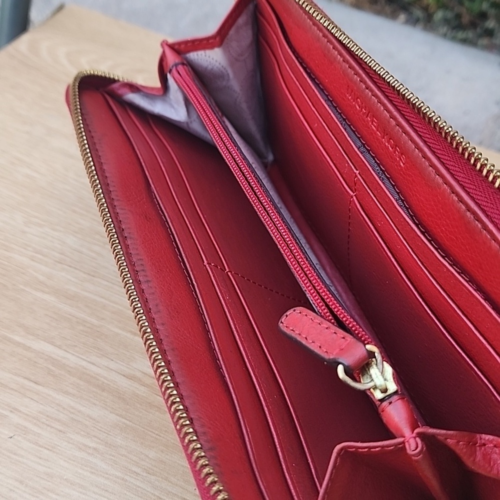 Michael Kors Brown Red Signature Canvas Wallet - Picture 9 of 13